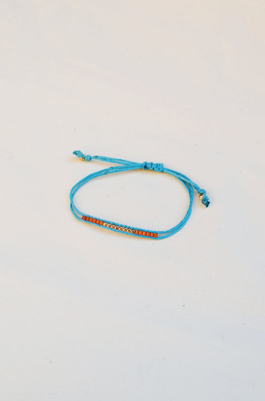Lucky Micro Beads Woven Bracelet with Turquoise Cotton Cords