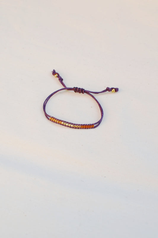 Lucky Micro Beads Woven Bracelet with Purple Cotton Cords