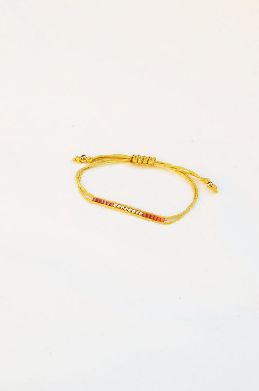 Lucky Micro Beads Woven Bracelet with Tan Cotton Cords