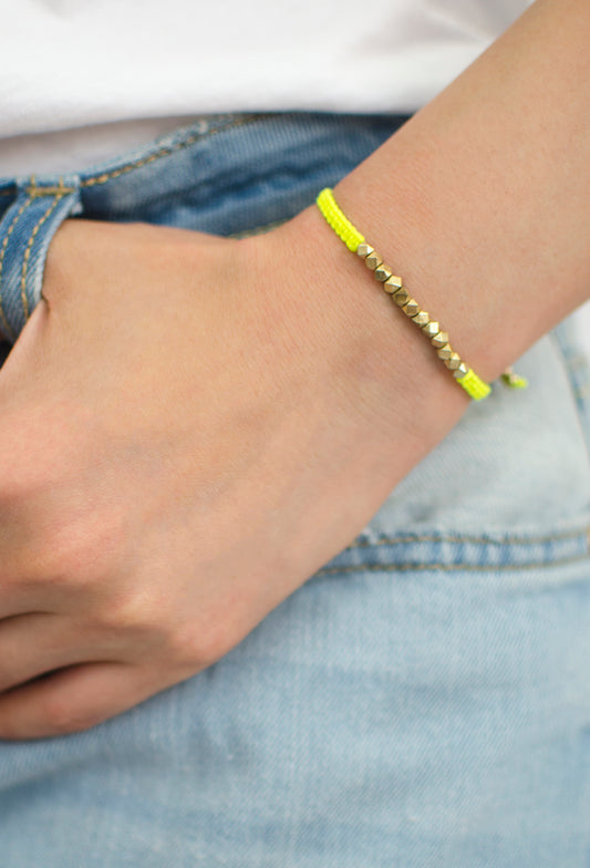 Neon Yellow One Row Nugget Woven Bracelet