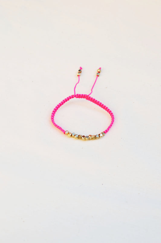 Neon Pink One Row Nugget Woven Bracelet